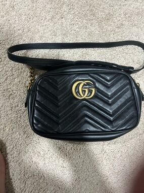 Gucci Black Chevron Crossbody with Gold Double G
